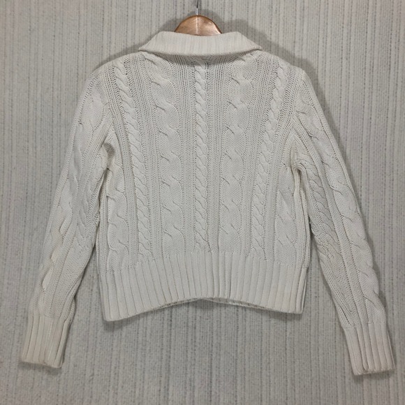 Lauren Ralph Lauren White Cable Knit Turtleneck Button Front Cardigan Sweater M - Picture 7 of 9